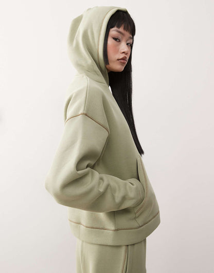 Contrast Stitch Oversized Hoodie Co-Ord