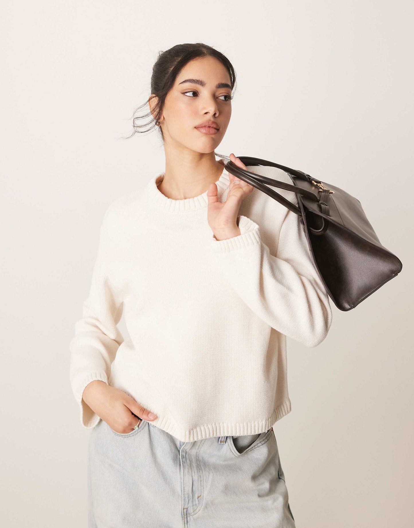 Cotton Blend Knitted Sweater With Crew Neck