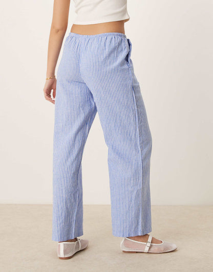 Wide Leg Linen Blend Trousers With Drawstring Waist