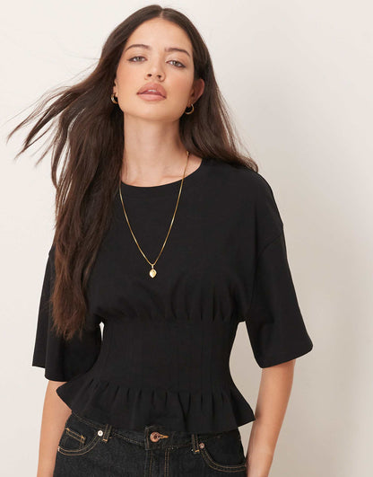 Short Sleeve Corset Pleated T-Shirt