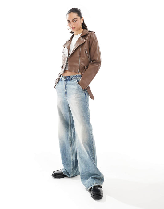 Cropped Faux Leather Jacket