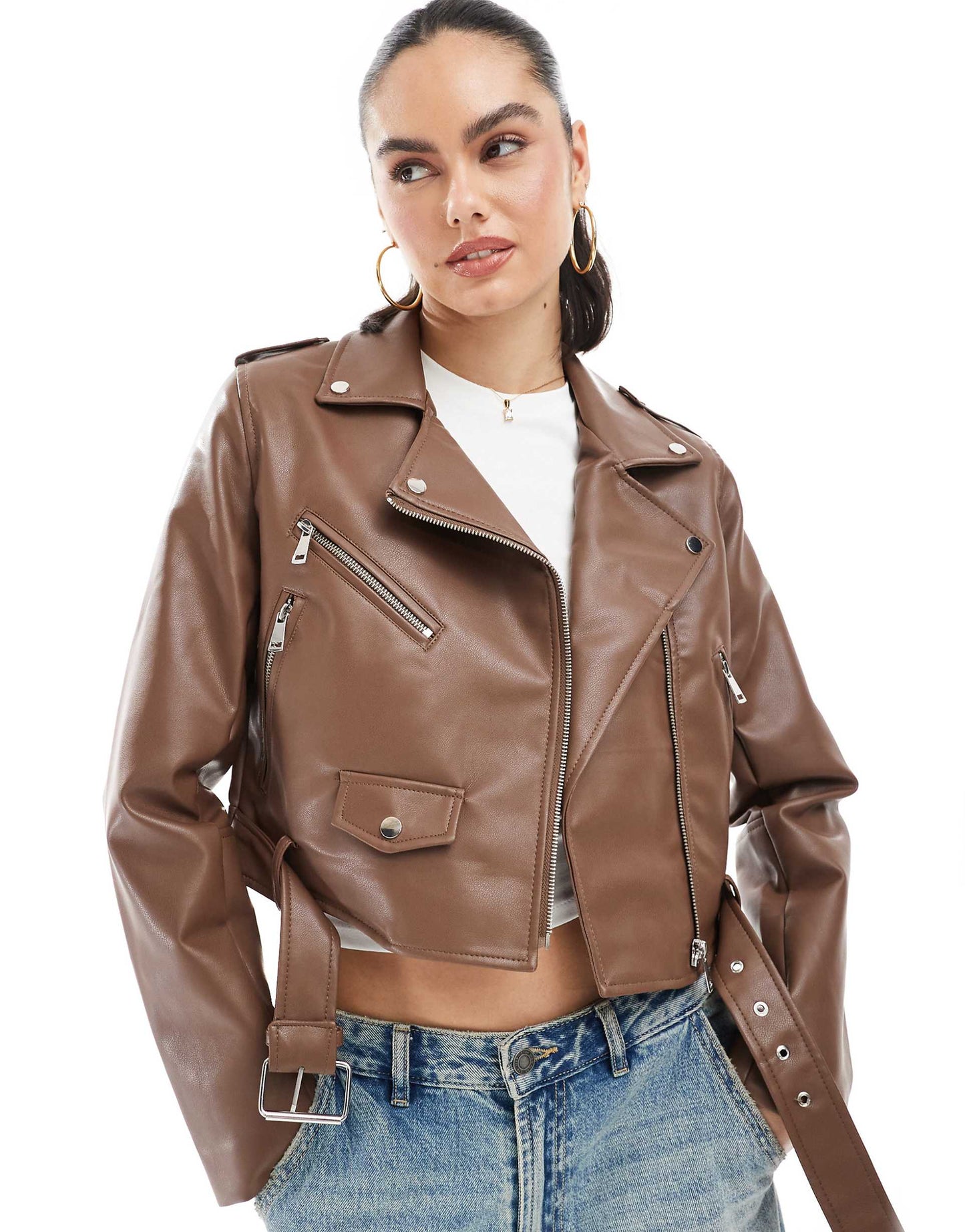 Cropped Faux Leather Jacket