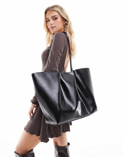 Faux Leather Oversized Shopper Bag