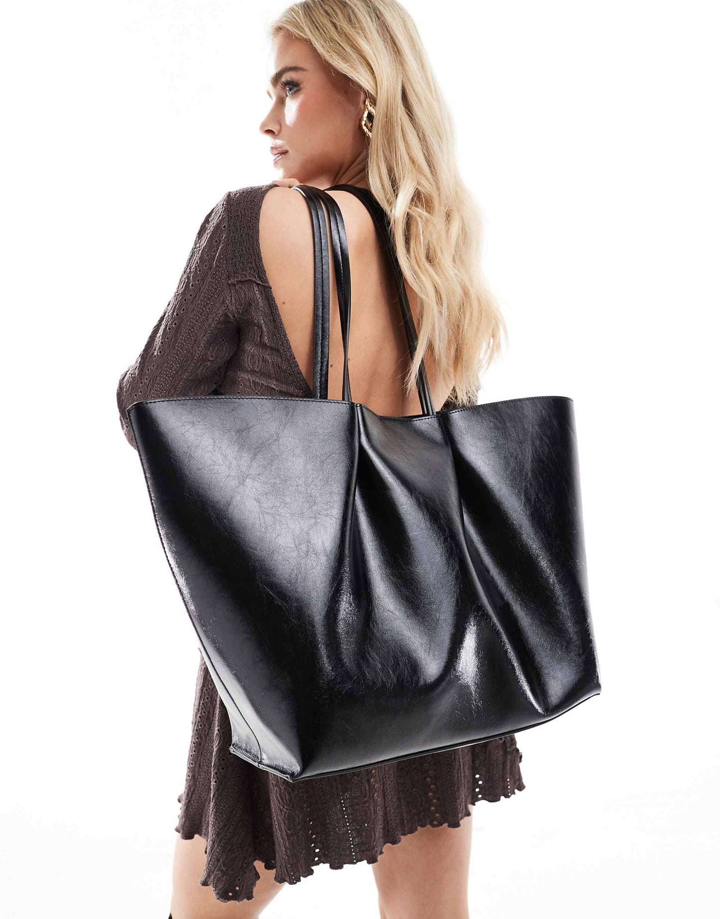 Faux Leather Oversized Shopper Bag