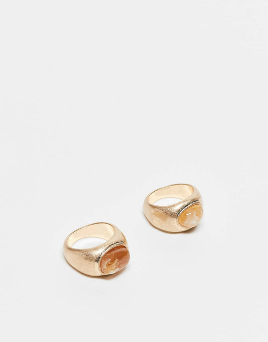 Pack Of 2 Rings With Faux Stone Set Detail