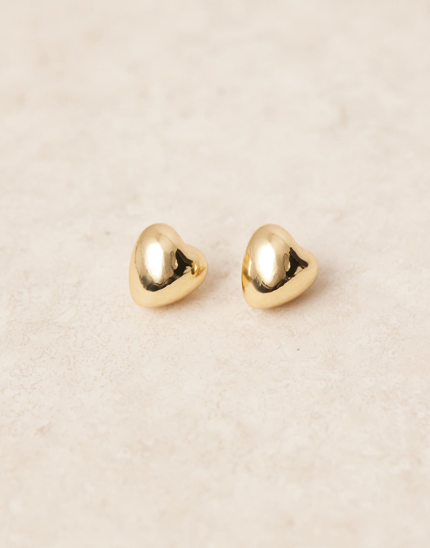 14K Gold Plated Stud Earrings With Puff Heart Detail