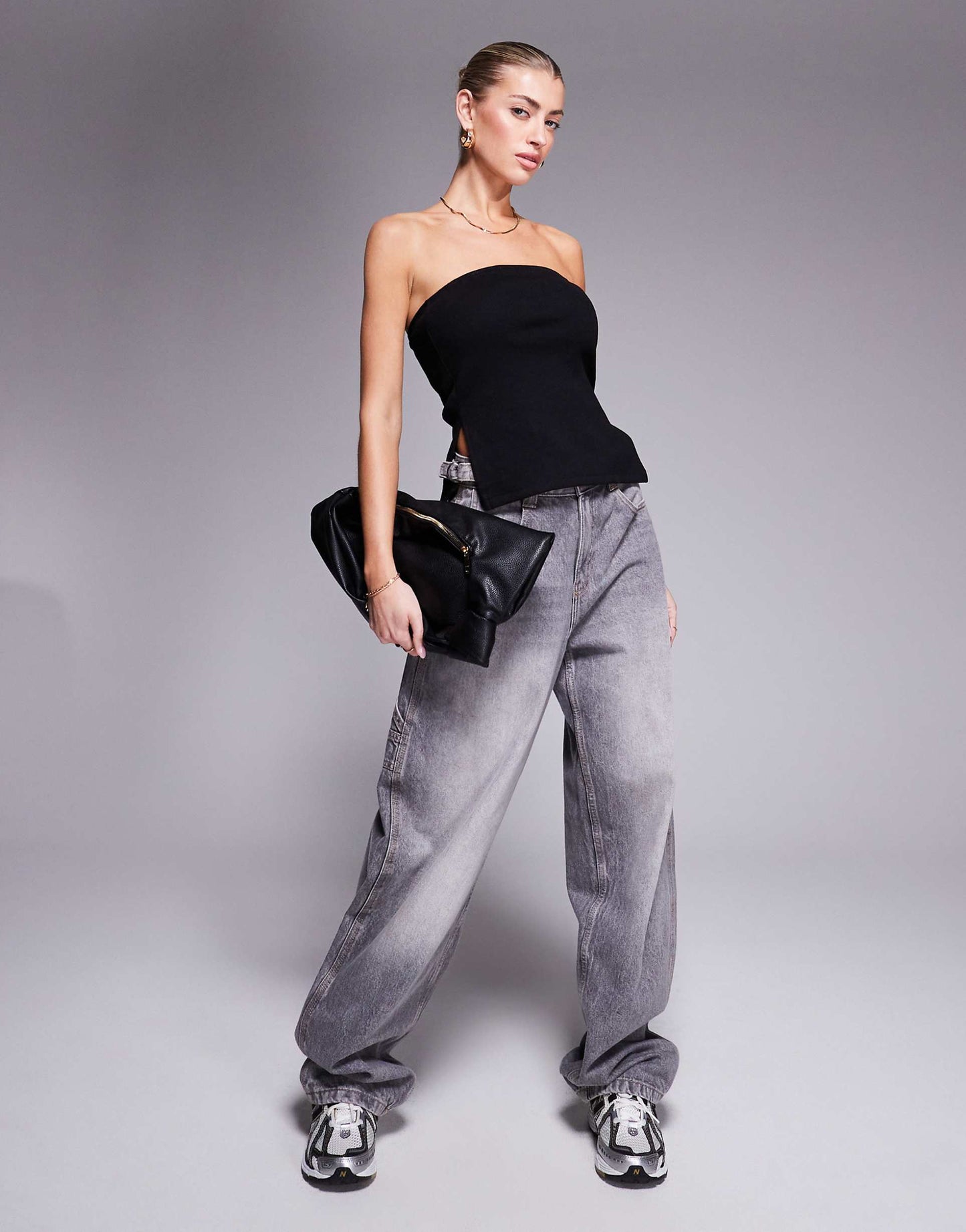 Ribbed Bandeau Side Split Top