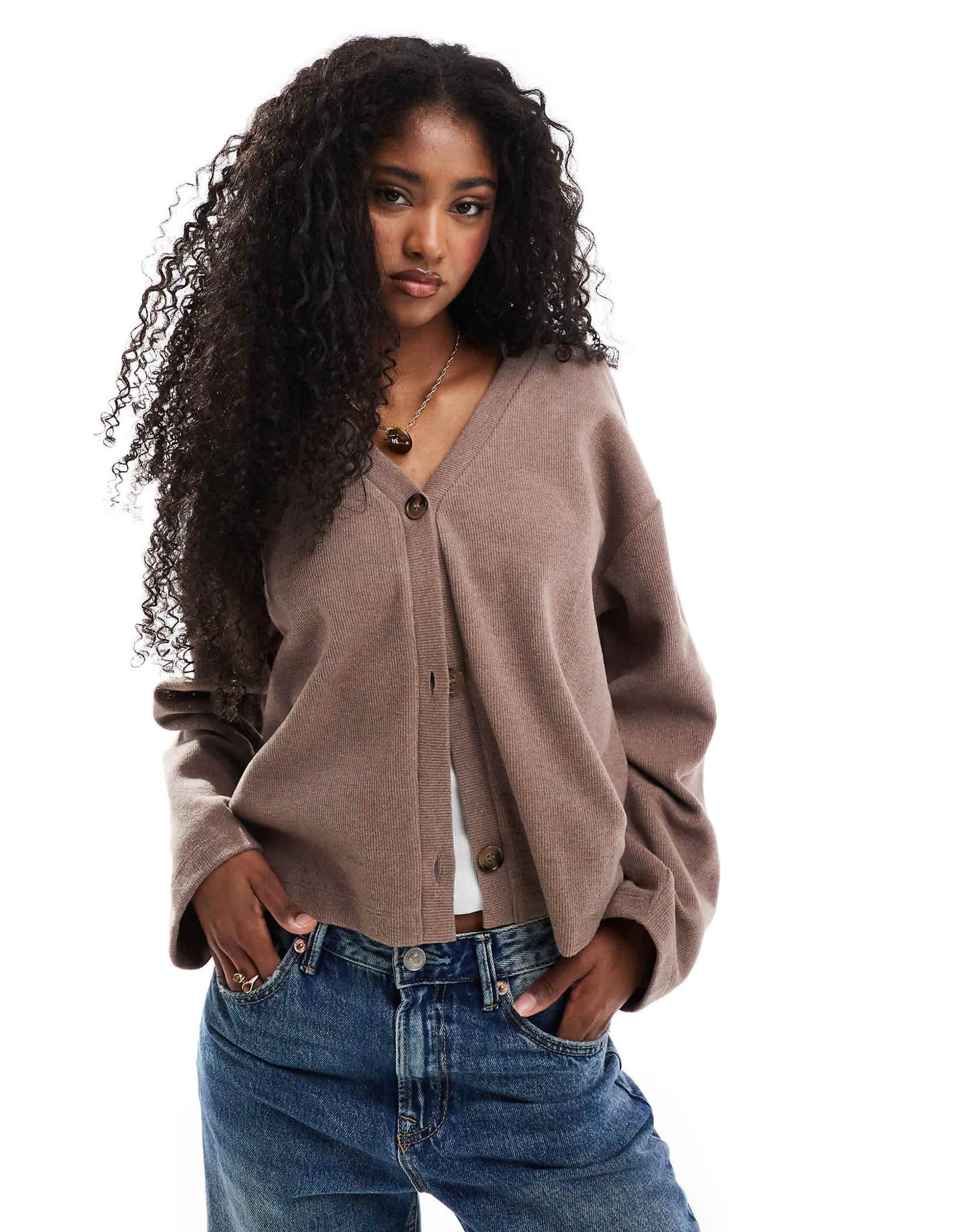 Soft Touch Rib Relaxed V Neck Cardigan