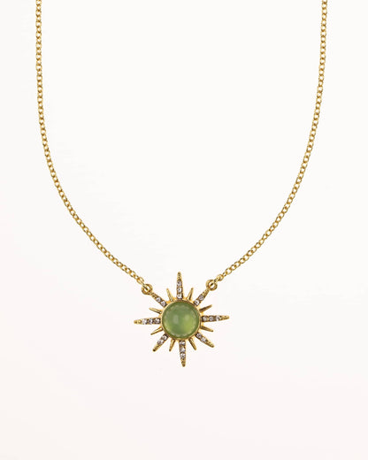 Gold Plated Diamante Semi Precious Jade Sun Necklace