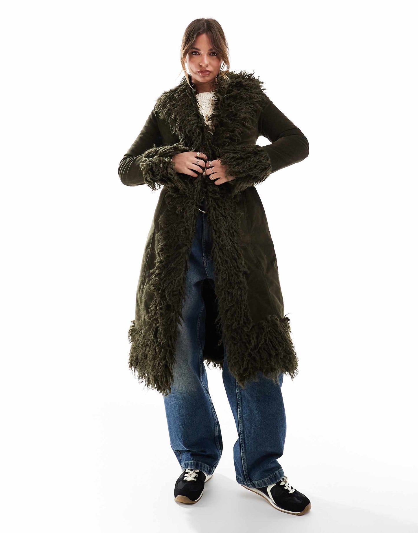 Faux Fur Lined Longline Afghan Coat