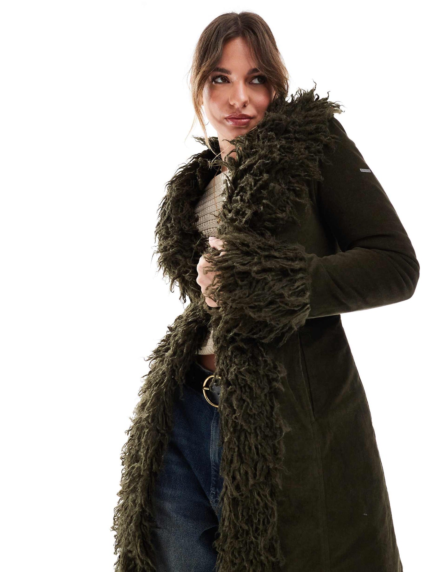 Faux Fur Lined Longline Afghan Coat