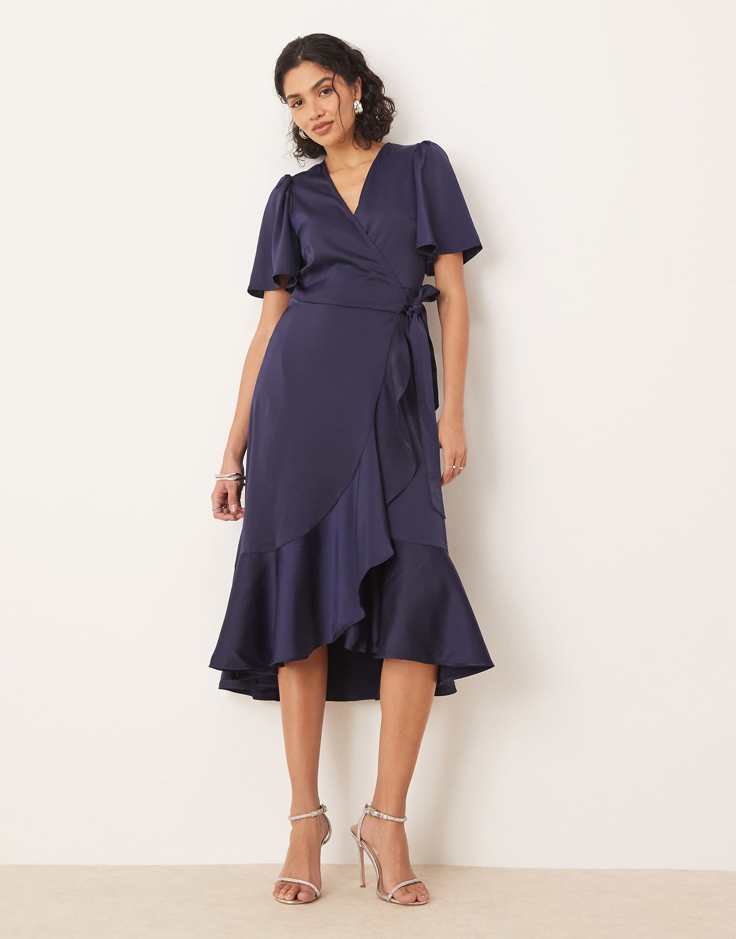 Satin Midi Wrap Dress