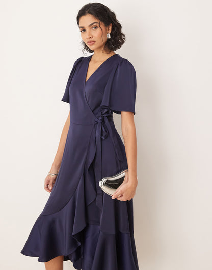 Satin Midi Wrap Dress