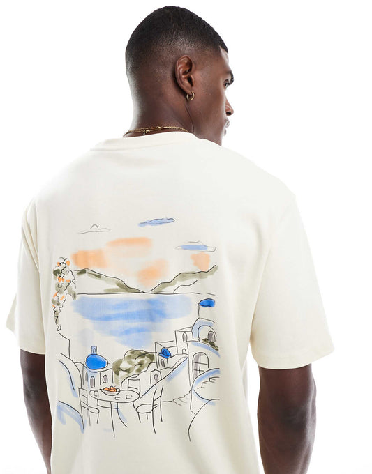 Oversize Heavyweight T-Shirt With Mykonos Print