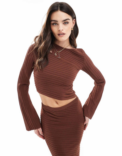 Wide Ribbed Asymetric Knitted Top Co-Ord