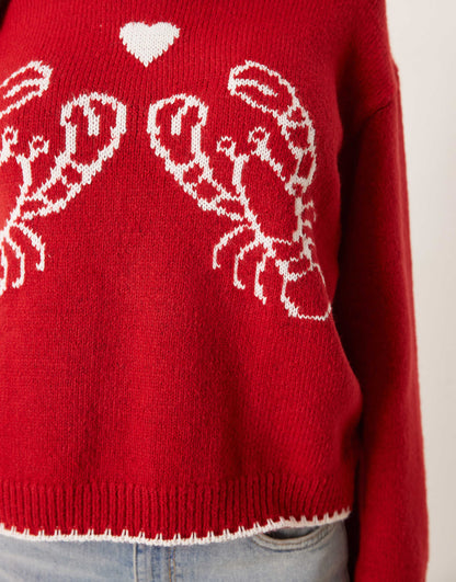 Knitted Lobster Jumper With Blanket Stitch