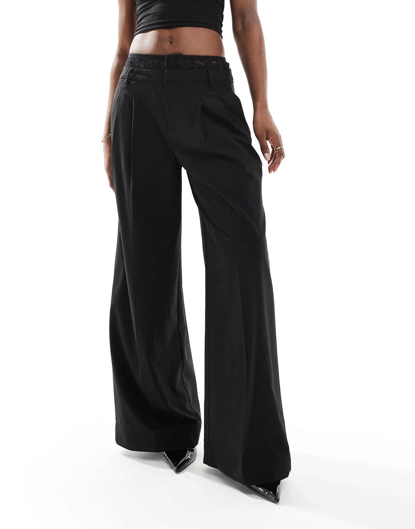 Lace Waistband Wide Leg Tailored Trousers