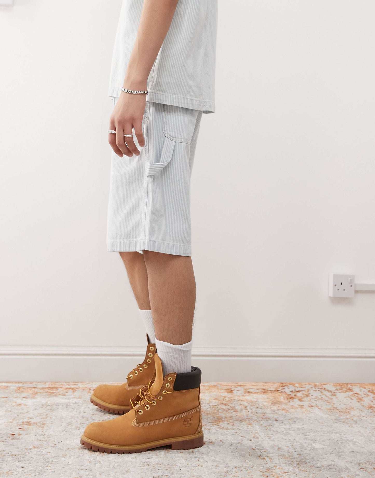 Casey Jones Workwear Carpenter Railroad Stripe Denim Shorts