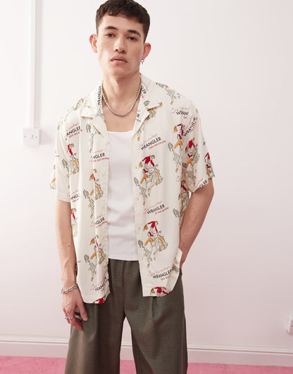 Resort Short Sleeve Relaxed Rodeo Print Twill Shirt
