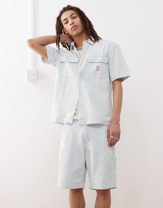 Casey Jones Workwear Short Sleeve Railroad Stripe Denim Shirt