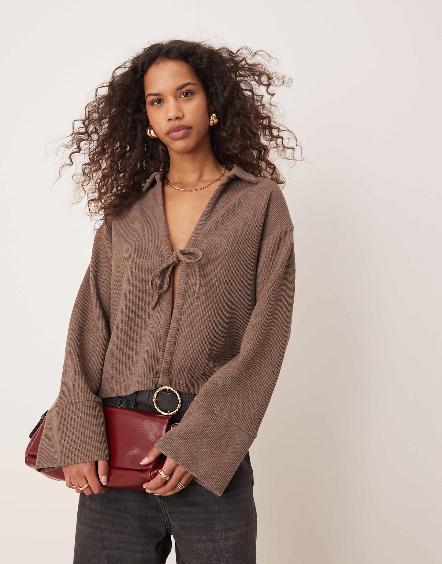 Collar Tie Front Cardigan Top