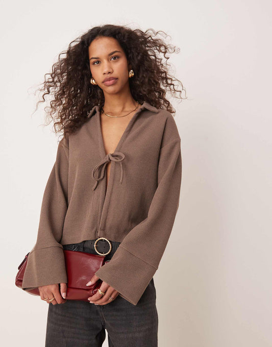 Collar Tie Front Cardigan Top