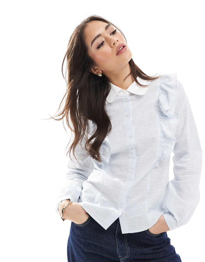 Frill Poplin Pinstripe Shirt
