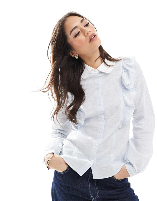 Frill Poplin Pinstripe Shirt