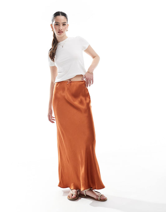 Satin Bias Bow Maxi Skirt