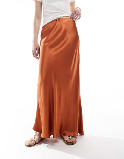 Satin Bias Bow Maxi Skirt