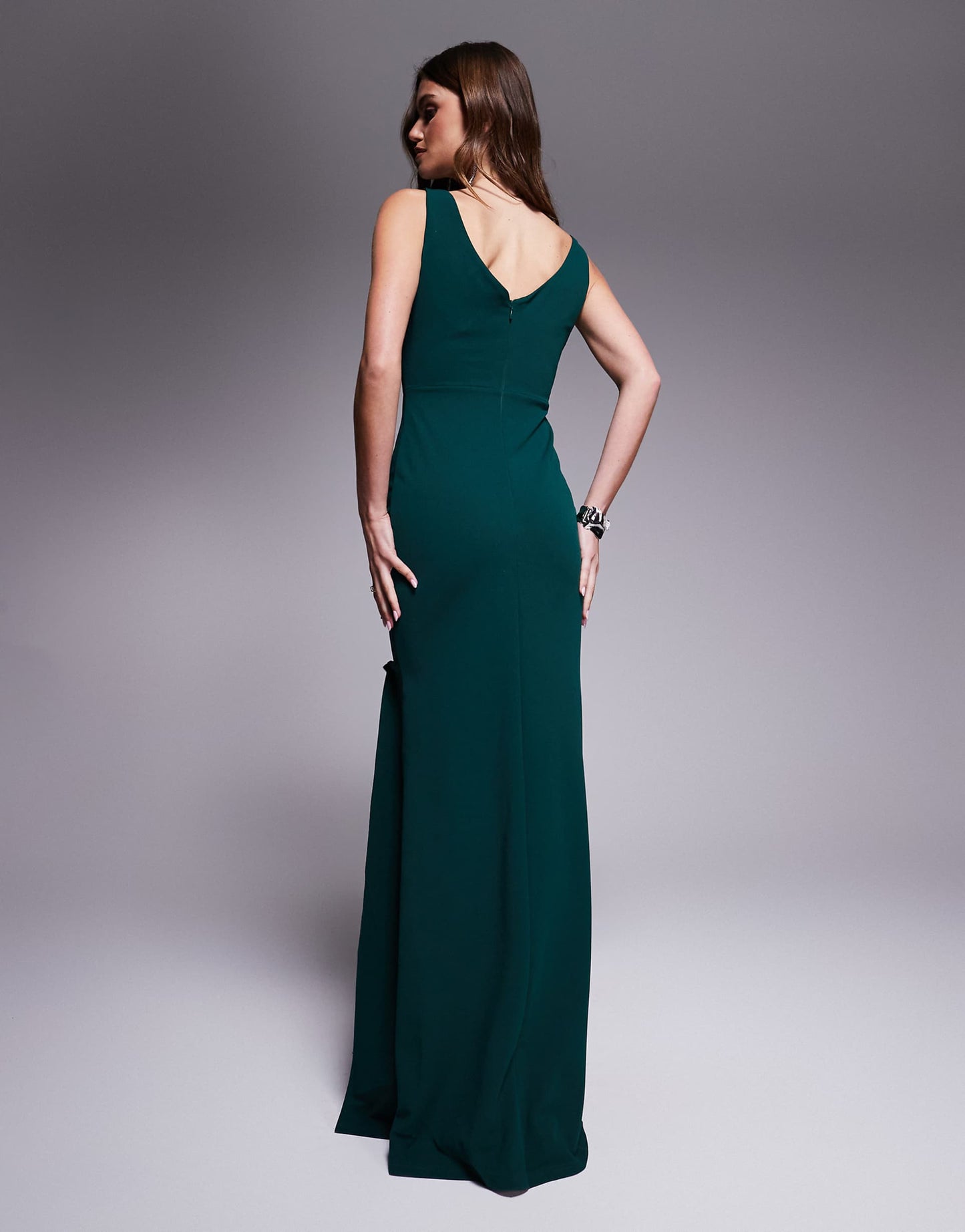 Diamante Brooch Thigh Split Mermaid Maxi Dress