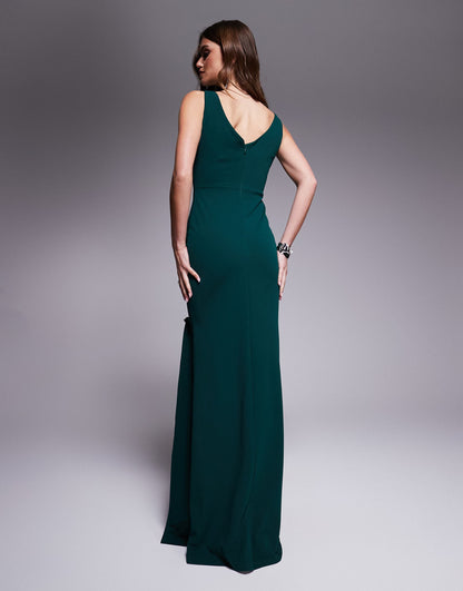 Diamante Brooch Thigh Split Mermaid Maxi Dress