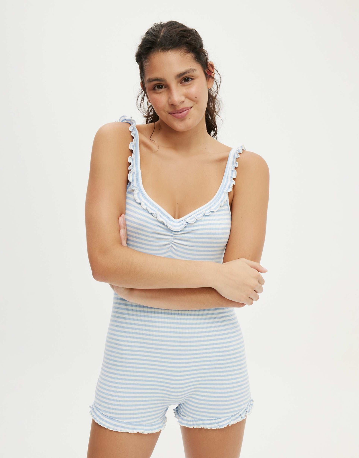 Rib Ruffle Boyleg Romper