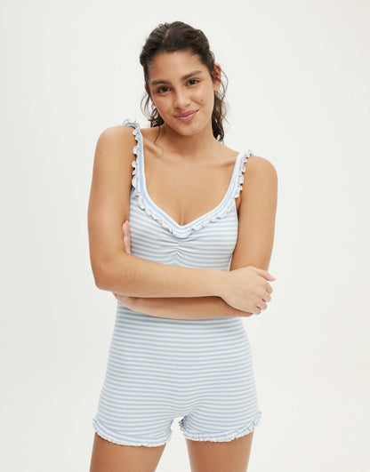 Rib Ruffle Boyleg Romper