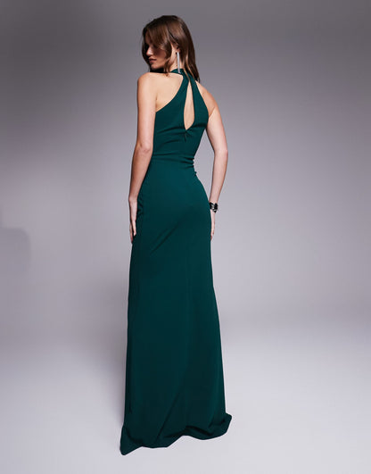 Embellished Diamante Bow Mermaid Halter Neck Maxi Dress