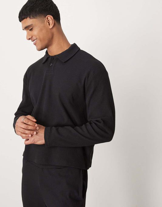 Co-Ord Oversized Ribbed Polo Sweatshirt