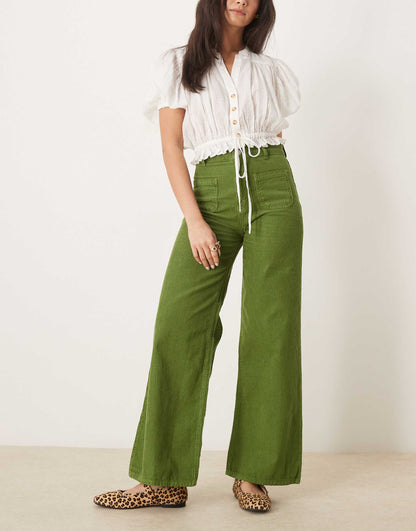 Patch Pocket Wide Leg Cord Trouser