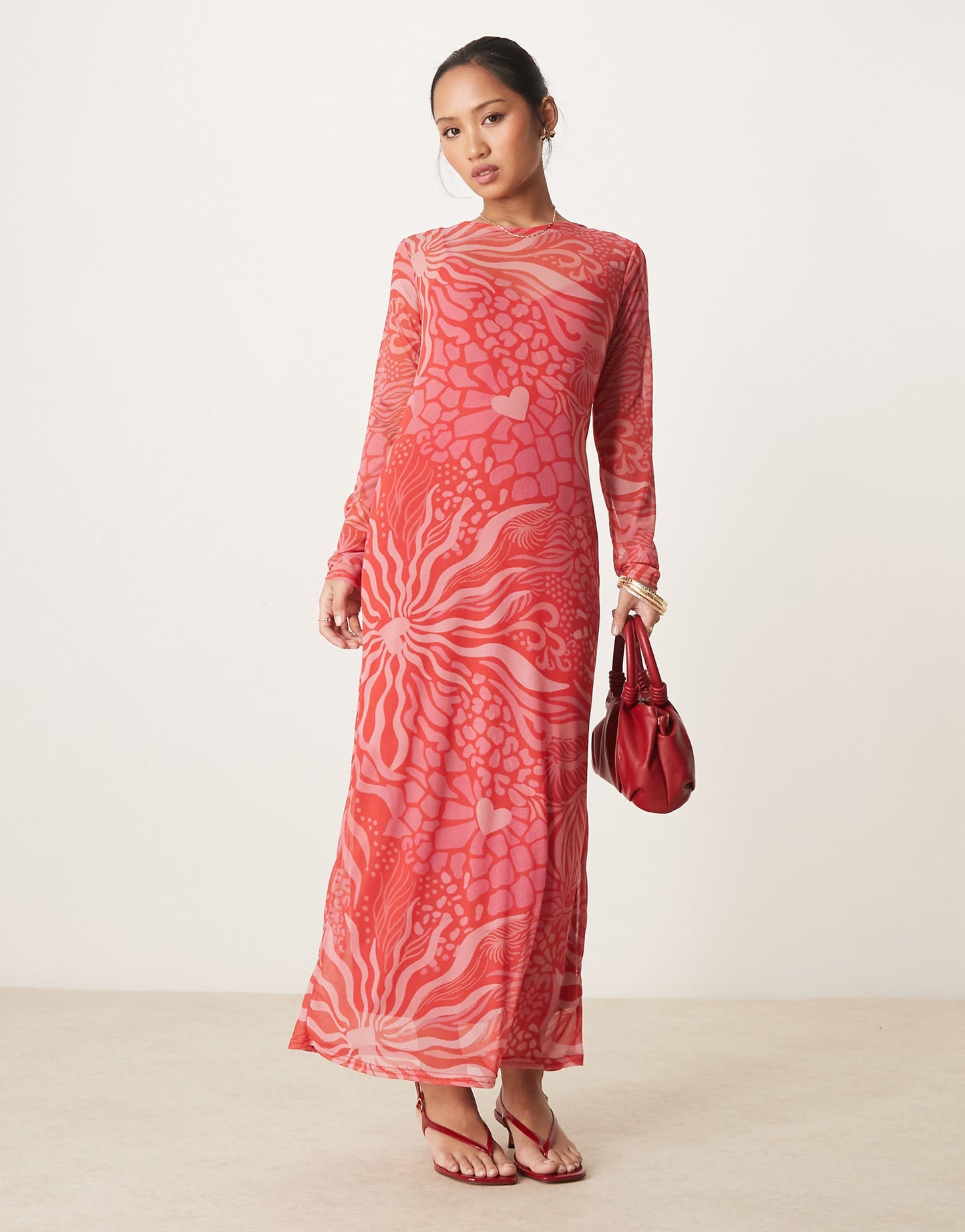 Petite Long Sleeve Mesh Midaxi Dress