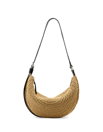 Half Moon Straw Textured Shoulder Bag