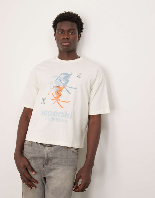 Boxy Oversized T-Shirt With Ski Sports Graphic