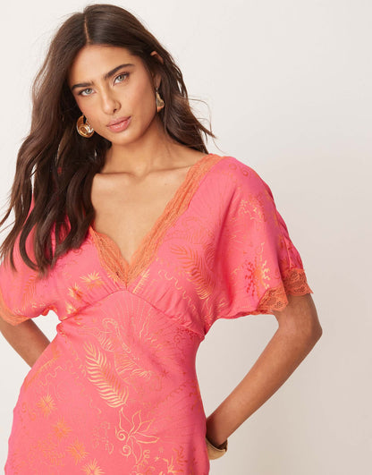 Lace Trim Midaxi Dress