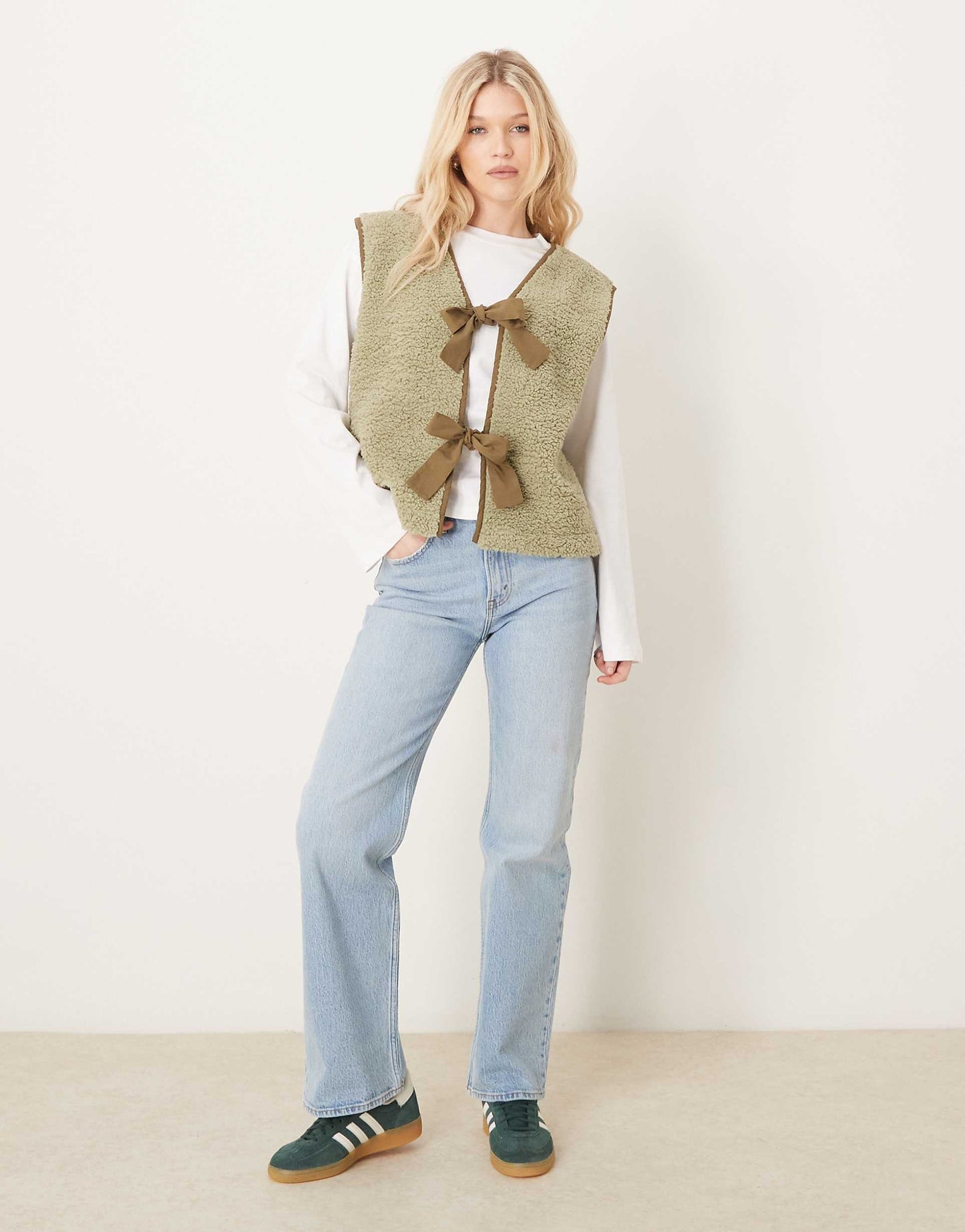 Borg Gilet With Bow Tie Details