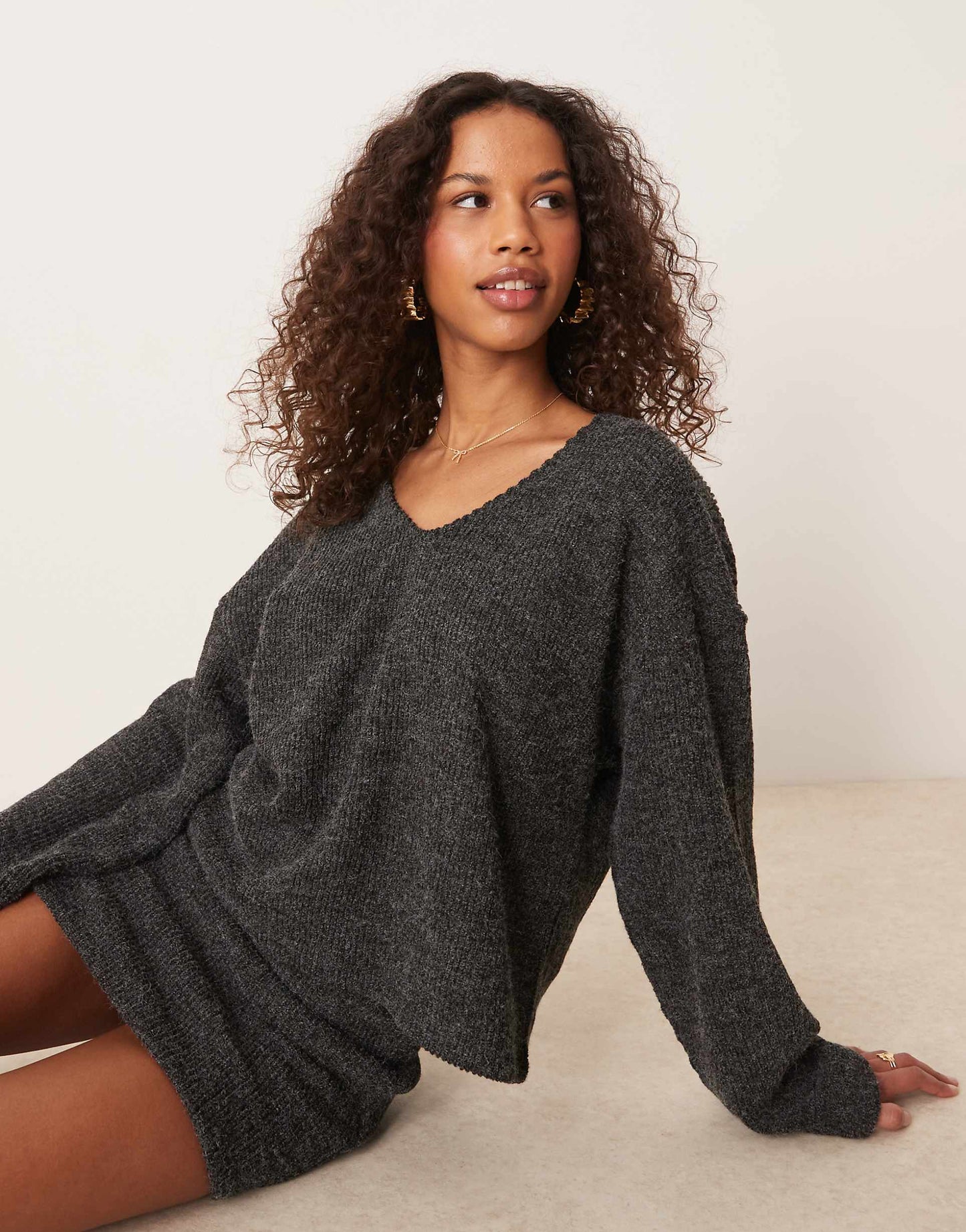 Fluffy Boucle Rib V Neck Co-Ord Top