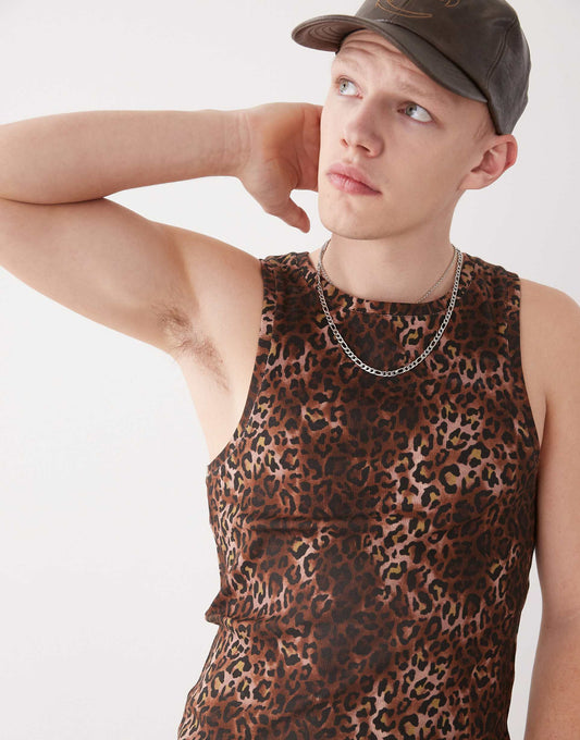 Muscle Ribbed Vest With Animal Print