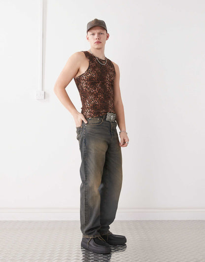 Muscle Ribbed Vest With Animal Print