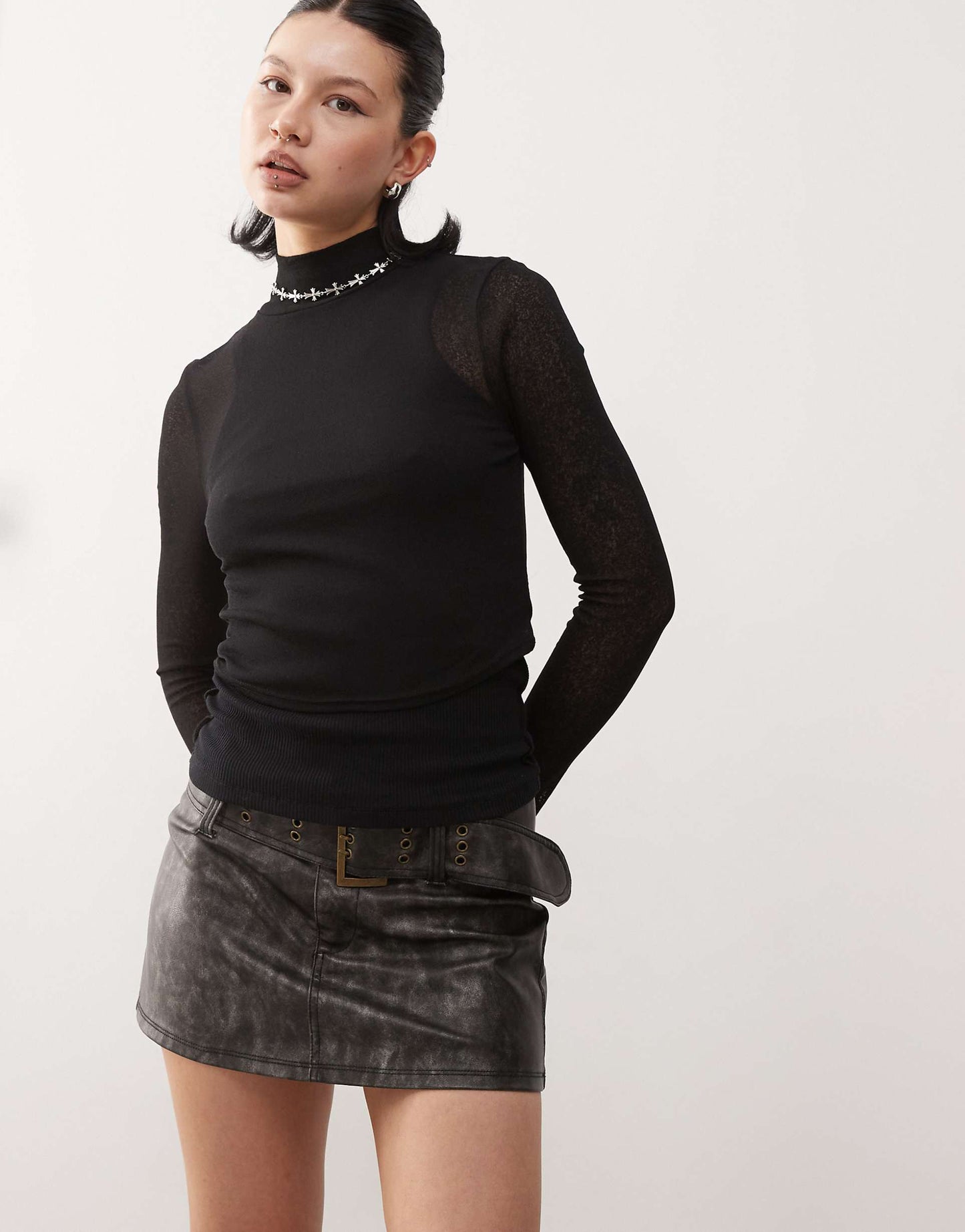 Funnel Neck Brushed Rib Top