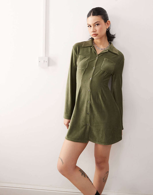 Cord Mini Shirt Dress