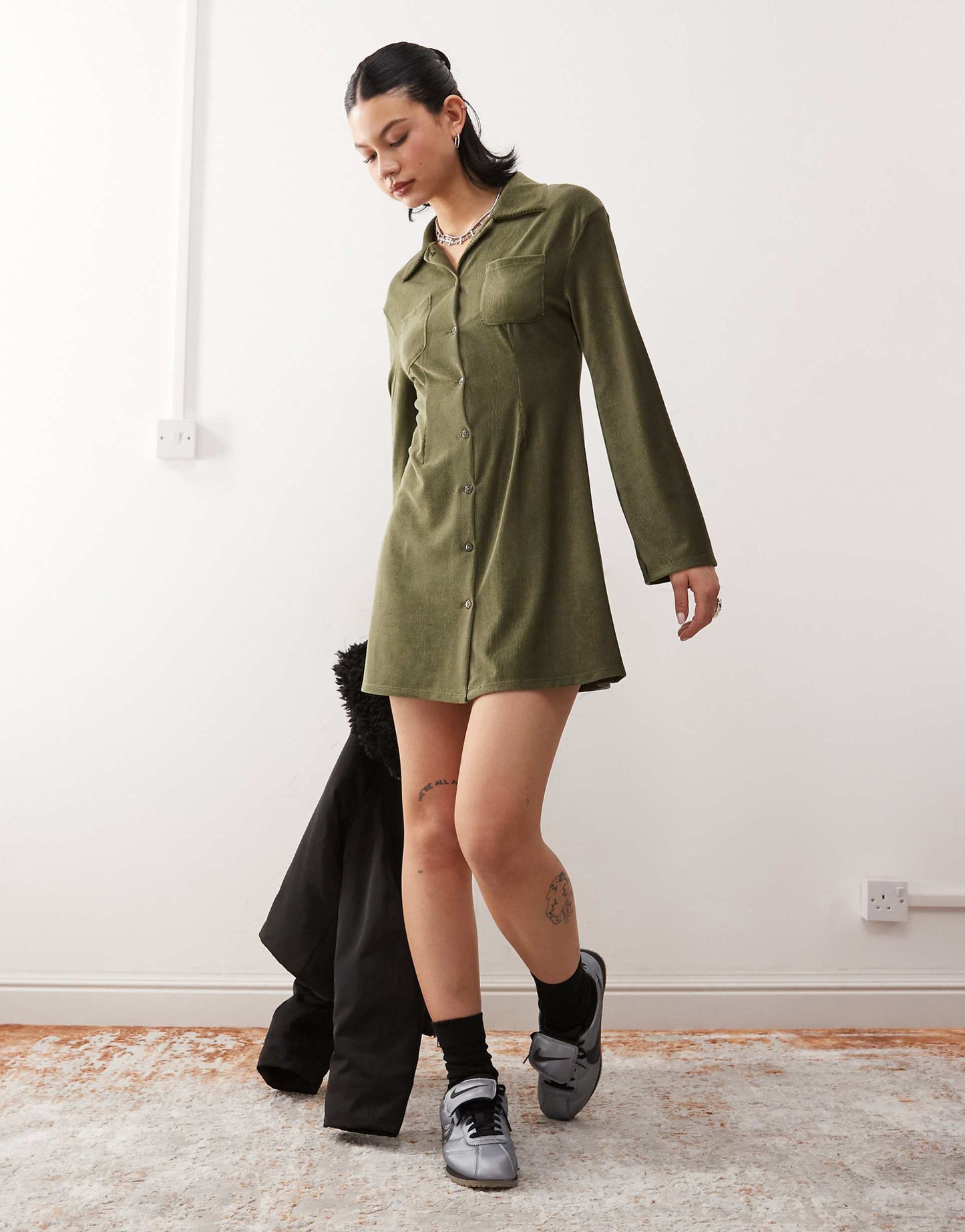 Cord Mini Shirt Dress