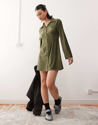 Cord Mini Shirt Dress