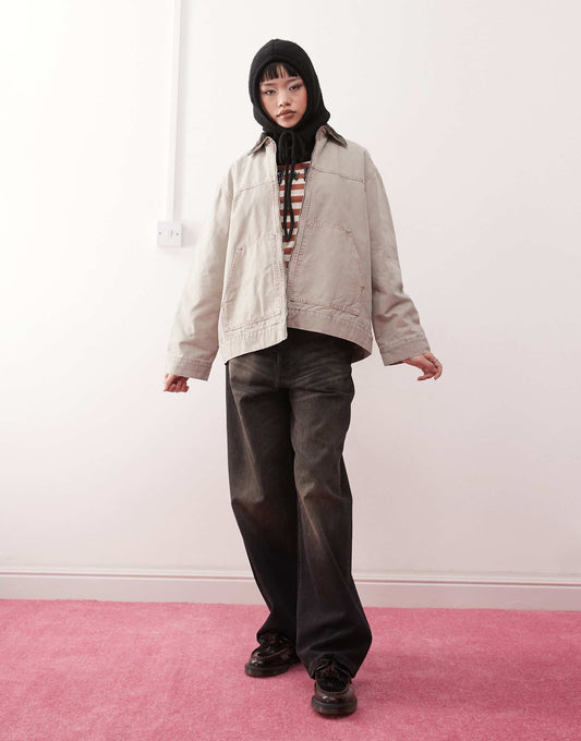 Short Canvas Jacket With Cord Collar